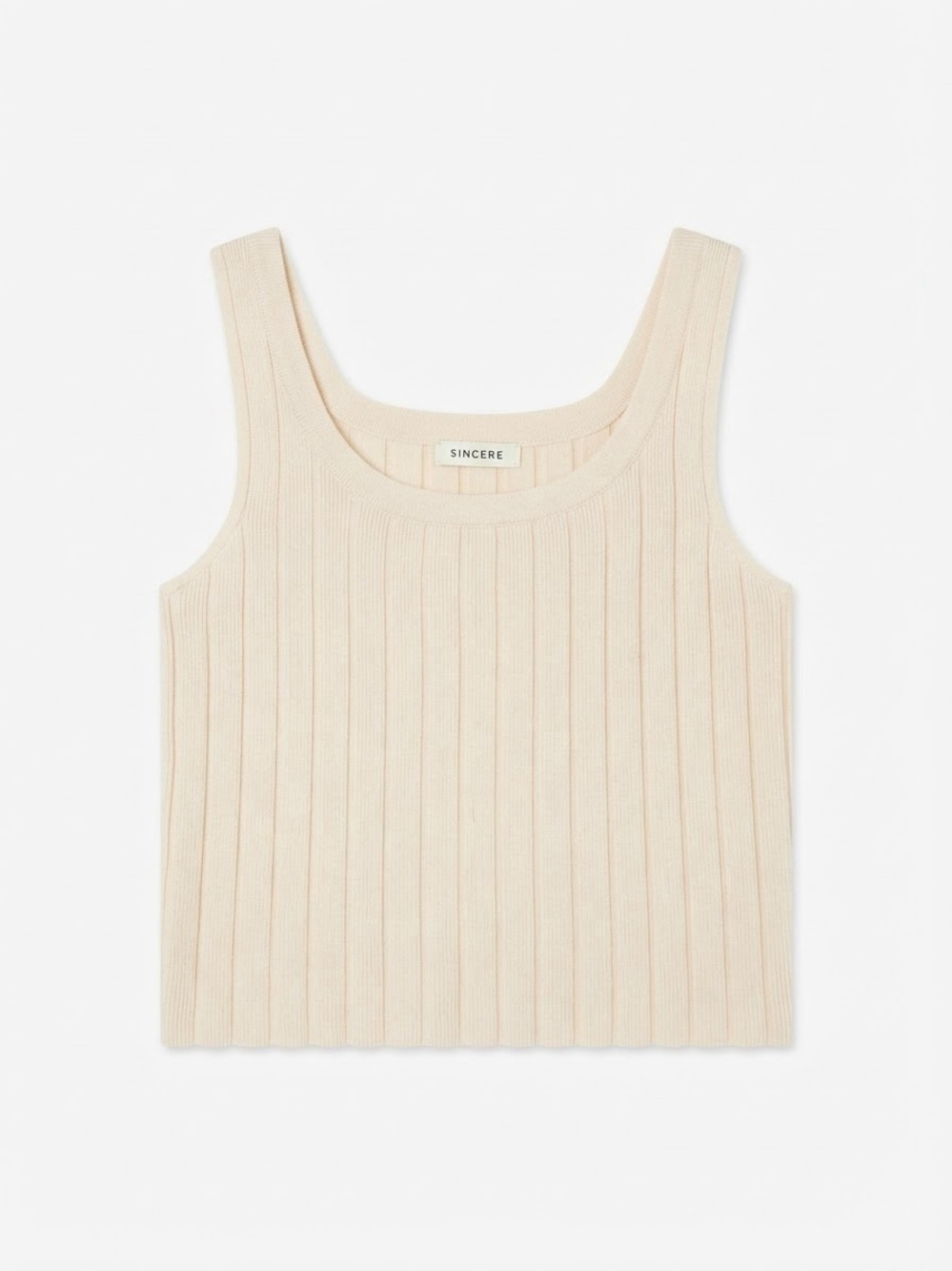 Sincerely Jules Ribbed Square-Neck Tank — Cream